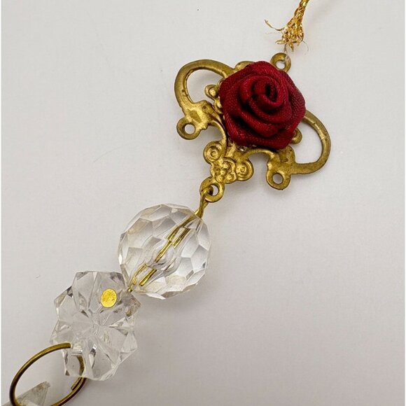 Elegant Faux Crystal Dangle Christmas Tree Ornament Rose with Brass Tone Accent - Picture 4 of 6